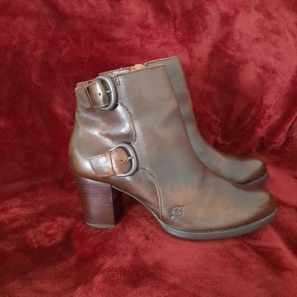 Born Women Ondine Ankle Boot Size 7 Brown Leather Double Monk Strap D40503 $140. - Picture 1 of 5